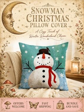 Snowman Christmas Pillow Cover 18x18 Winter Holiday Cushion Cover
